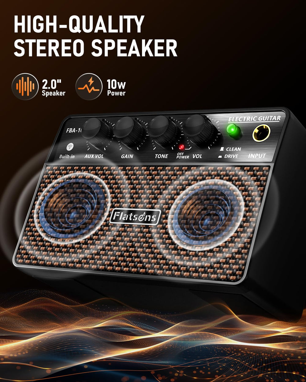 Flatsons panel de controles con botones Gain Tone y selector CLEAN/DRIVE