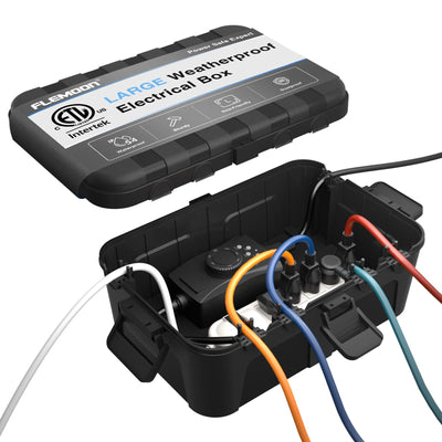 Flemoon front view of waterproof electrical box showing compact exterior and durable construction