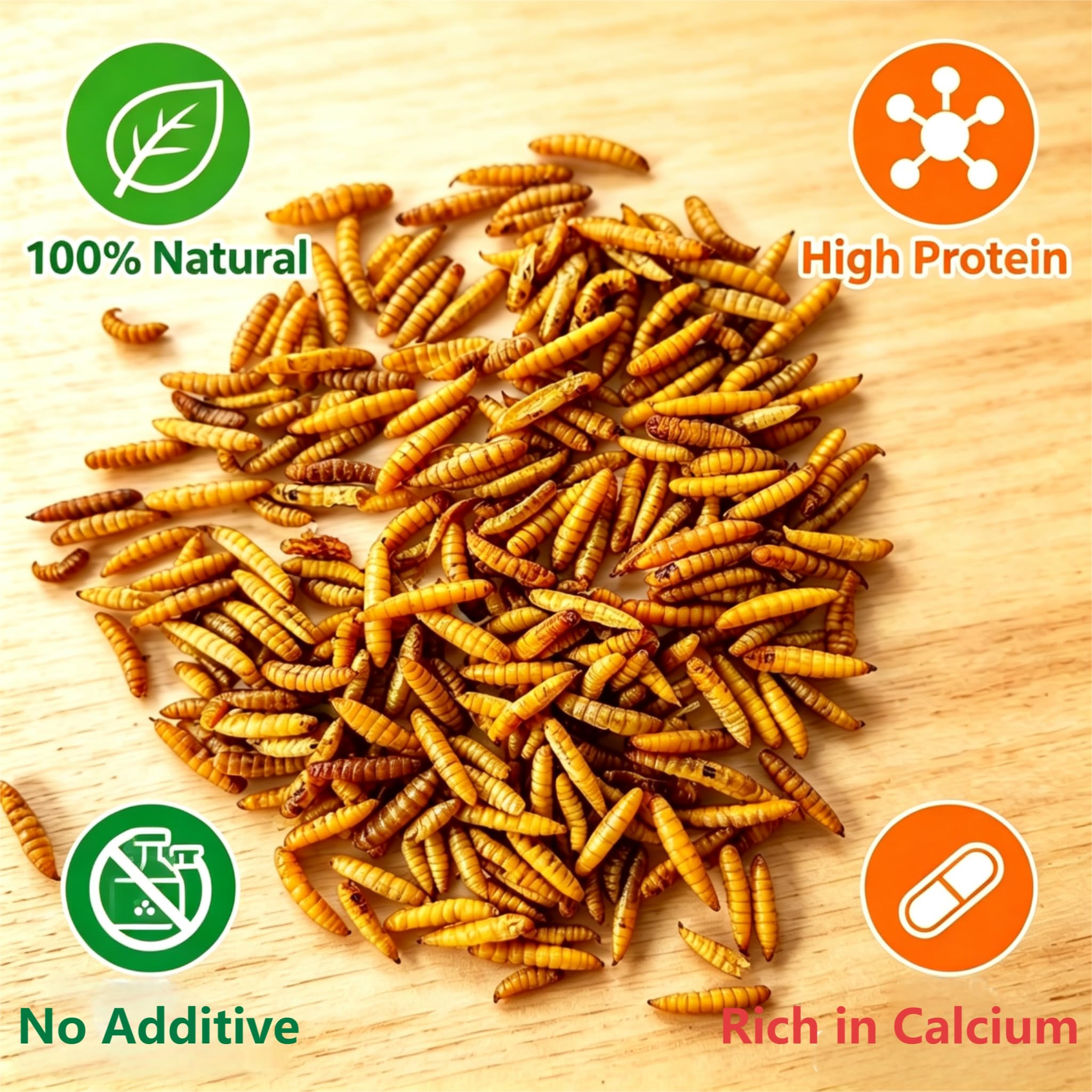 FLESHINESS WORMS close-up of dried BSF larvae texture for appetizing nutrition