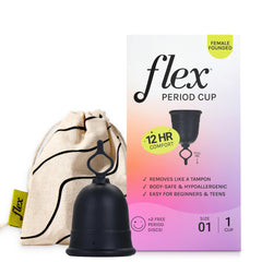 Flex copa empaque frontal mostrando kit y beneficios de inicio