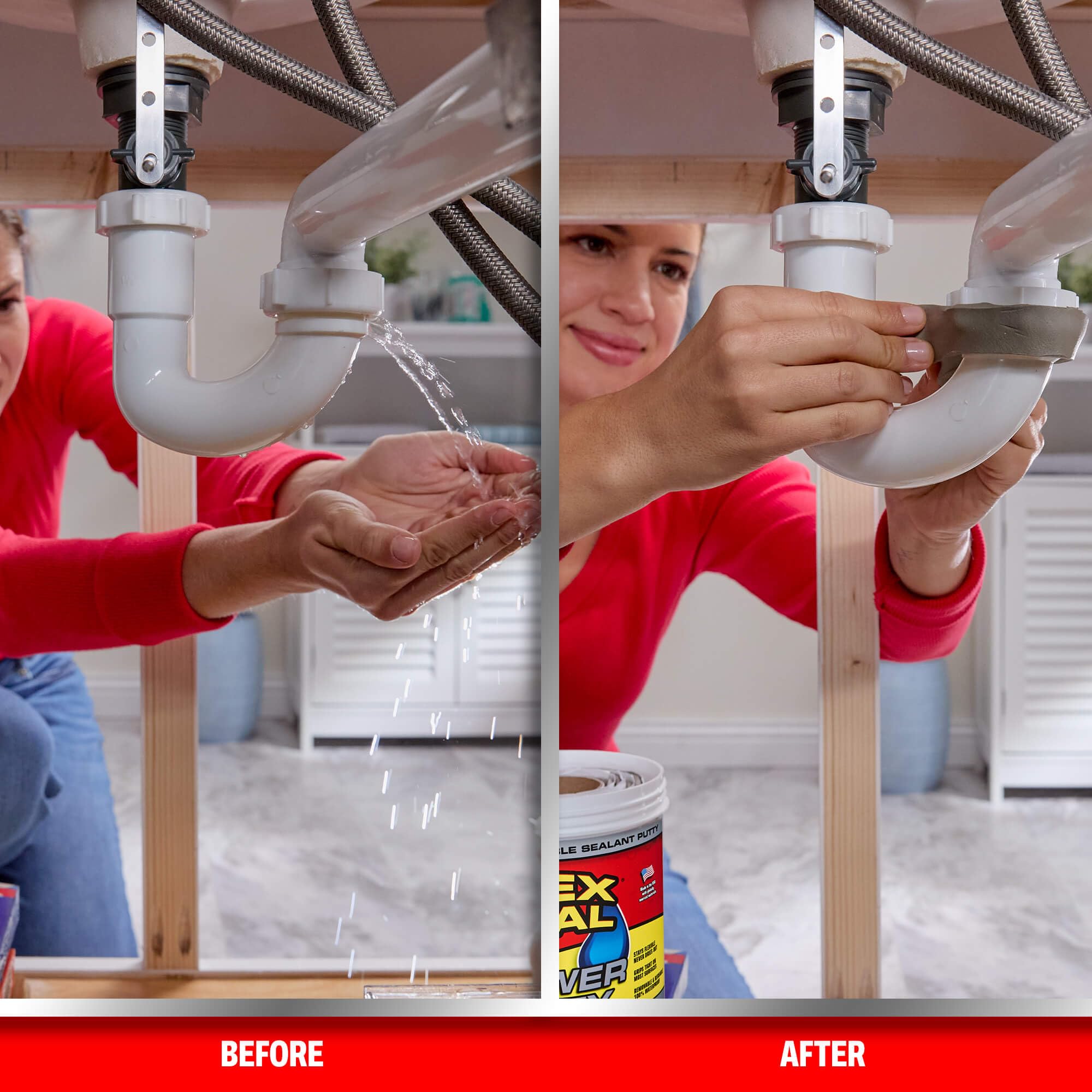 Flex Seal Power Putty junto a una regla para comparación de tamaño y duración