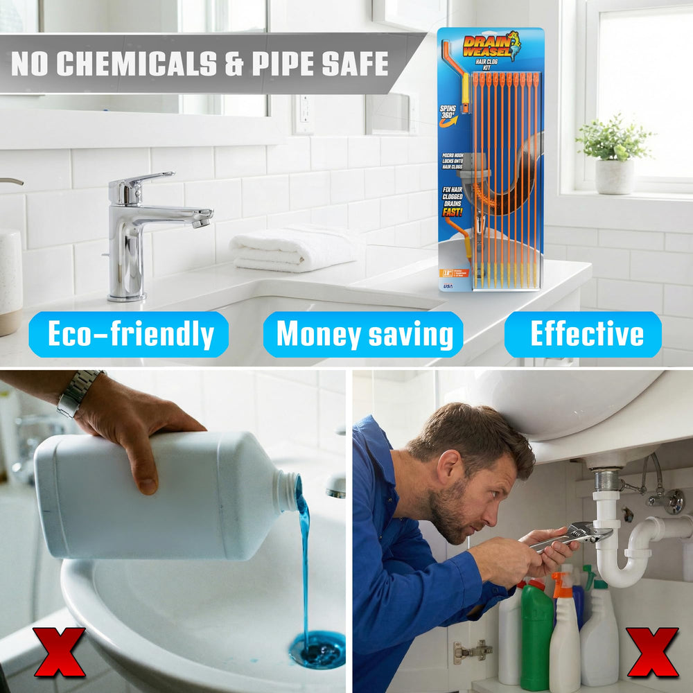 Escena de baño con FlexiSnake listo para usar, mantenimiento sencillo