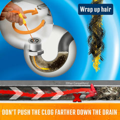 FlexiSnake varilla en uso dentro de ducha extrayendo cabello