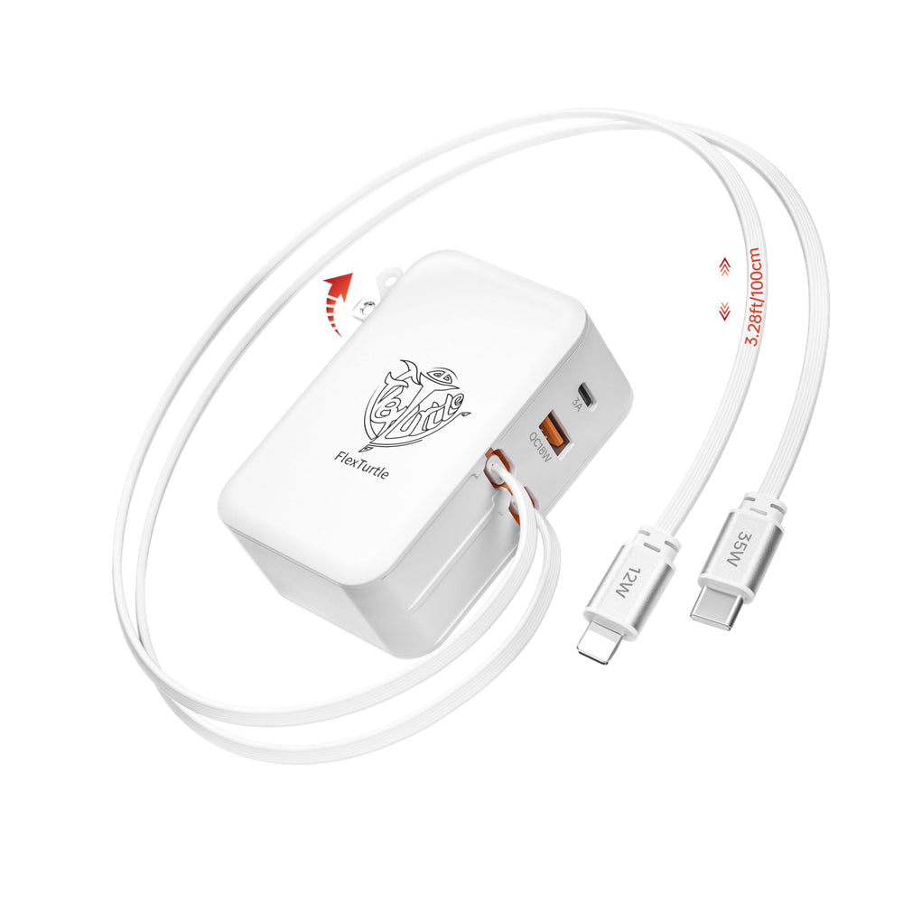 FlexTurtle con conector plegado ocupando poco espacio en pared