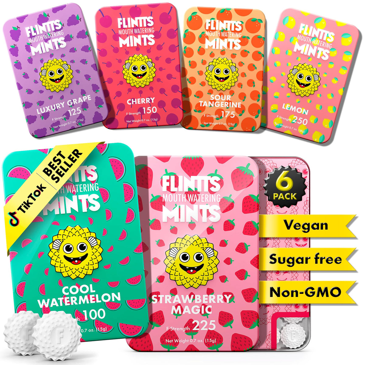 Flintts paquete Fruit Troop frontal mostrando diseño y variedad de sabores