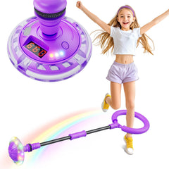 Flooyes ankle skip ball front view showing LED wheel and strap, fun lighting benefit