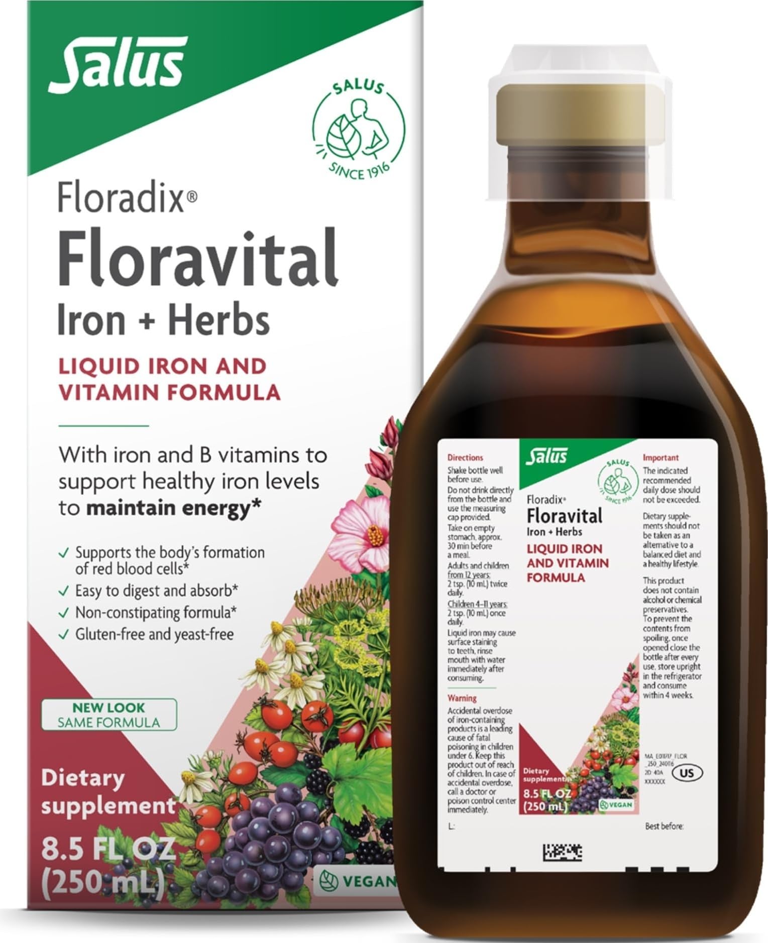 Floradix Floravital frente del envase mostrando diseño y volumen