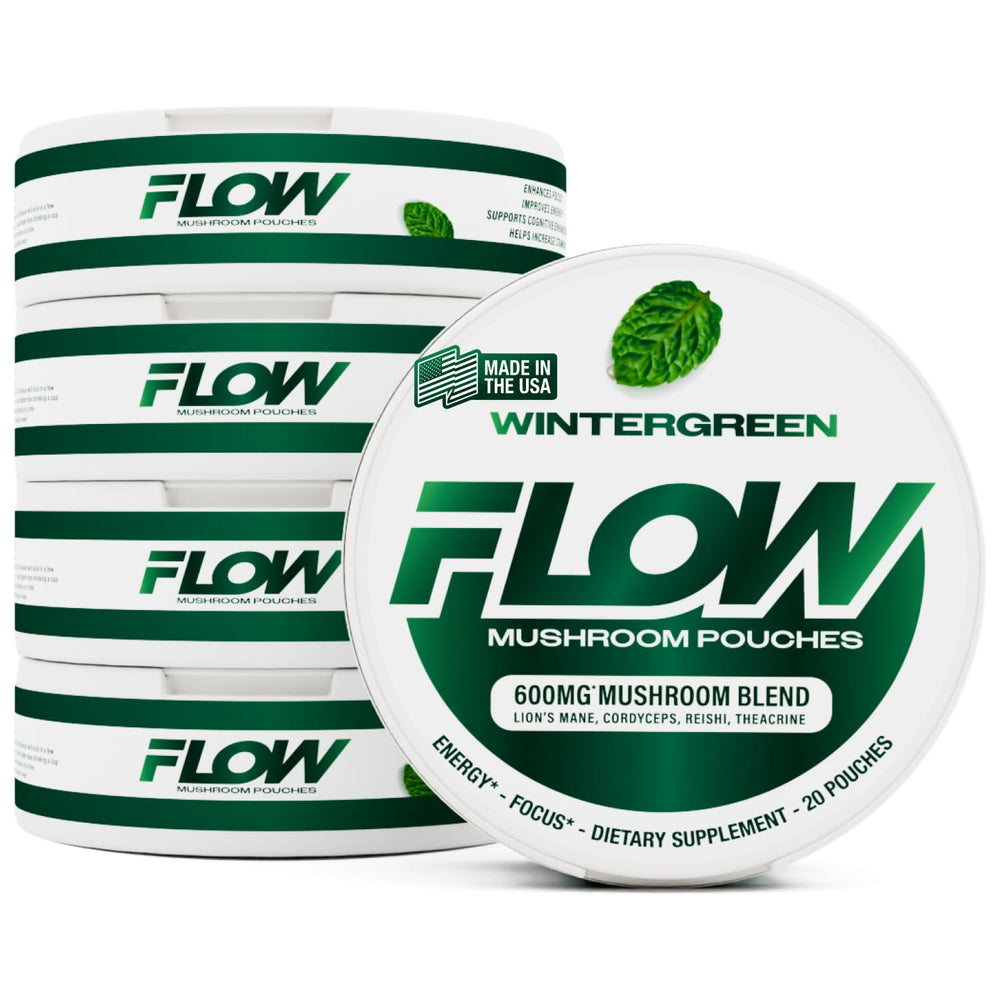 Flow Pouches presentación frontal con latas y diseño claro ofreciendo conveniencia