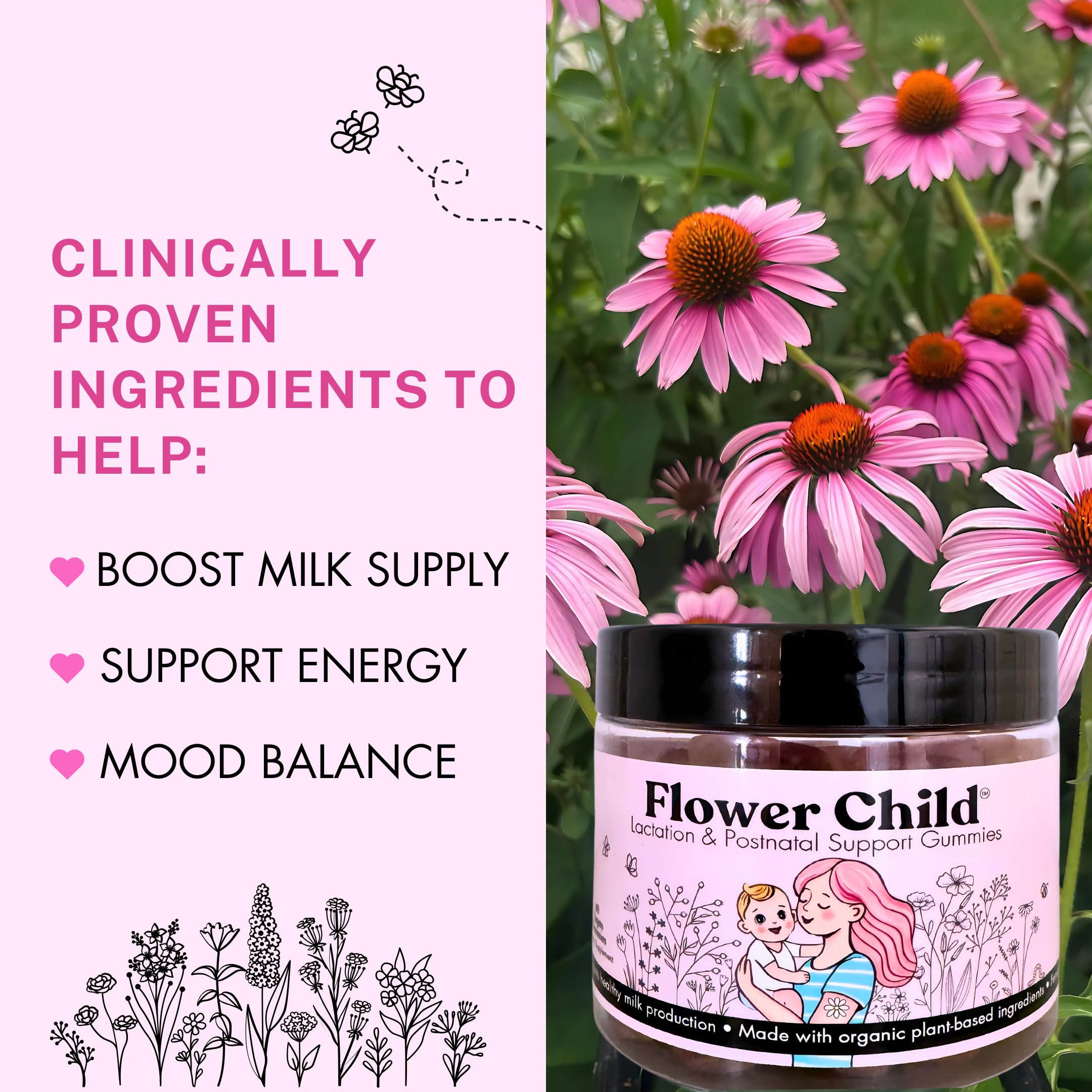 Close-up de textura de gomita Flower Child destacando aspecto masticable y sabor natural