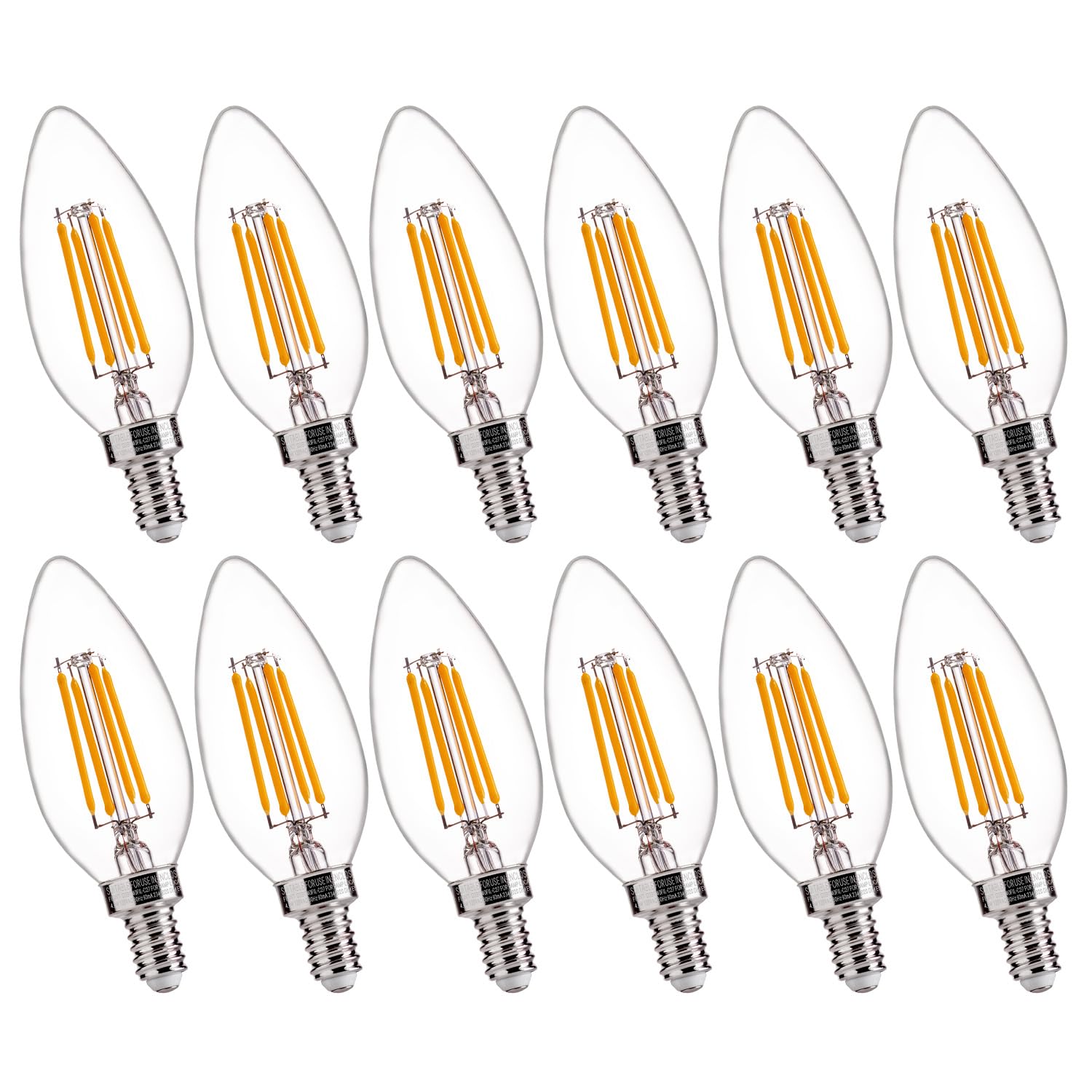 FLSNT pack de 12 bombillas B11 E12 vista frontal, ahorro energético