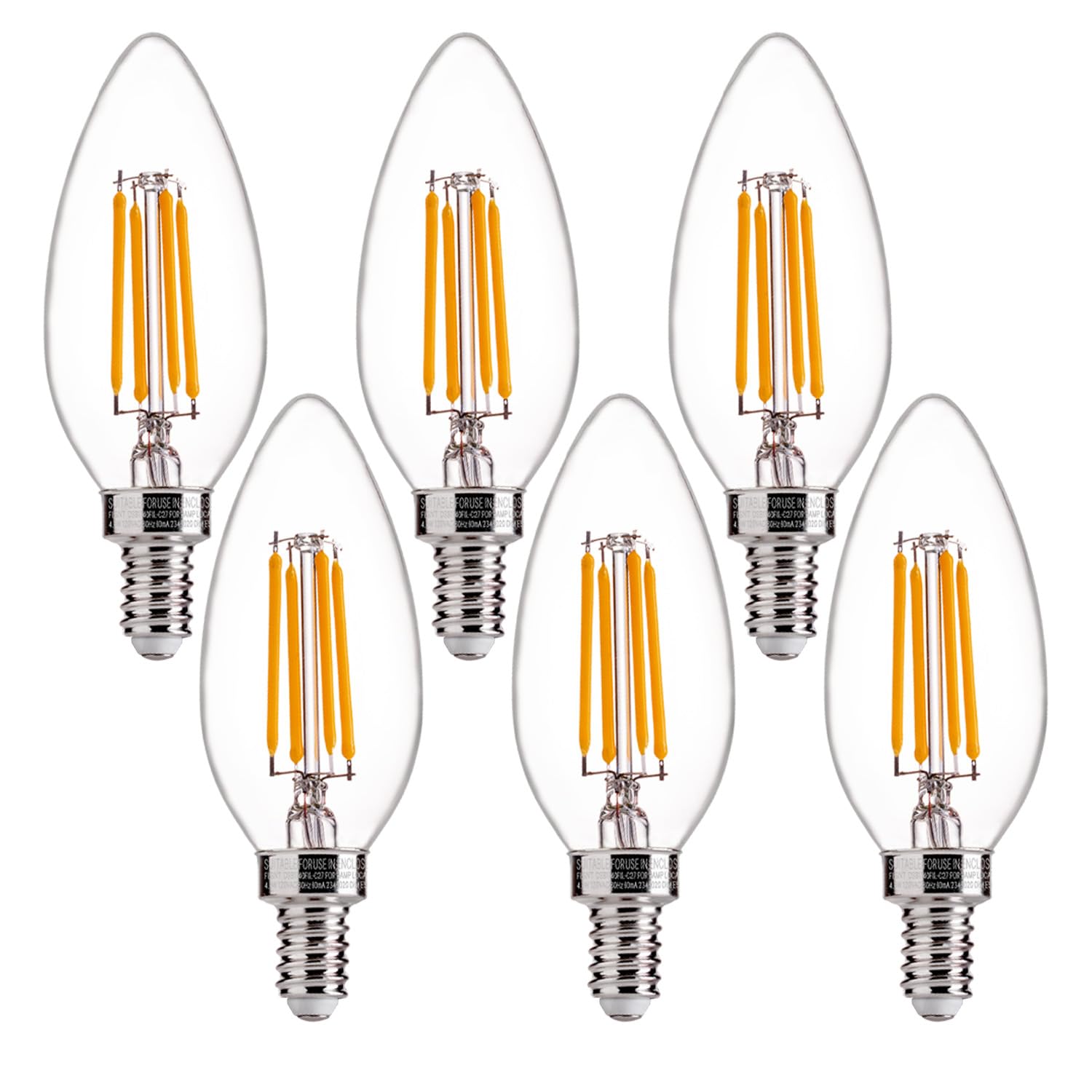 FLSNT paquete frontal de seis bombillas B11 mostrando valor y ahorro