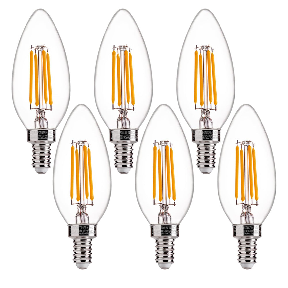FLSNT paquete frontal de seis bombillas B11 mostrando valor y ahorro
