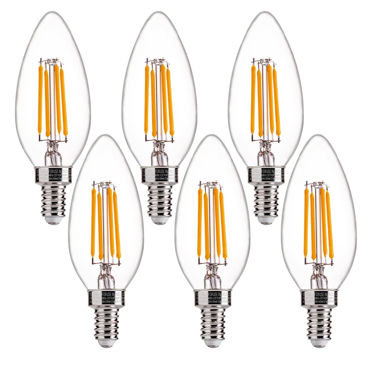 FLSNT paquete frontal de seis bombillas B11 mostrando valor y ahorro