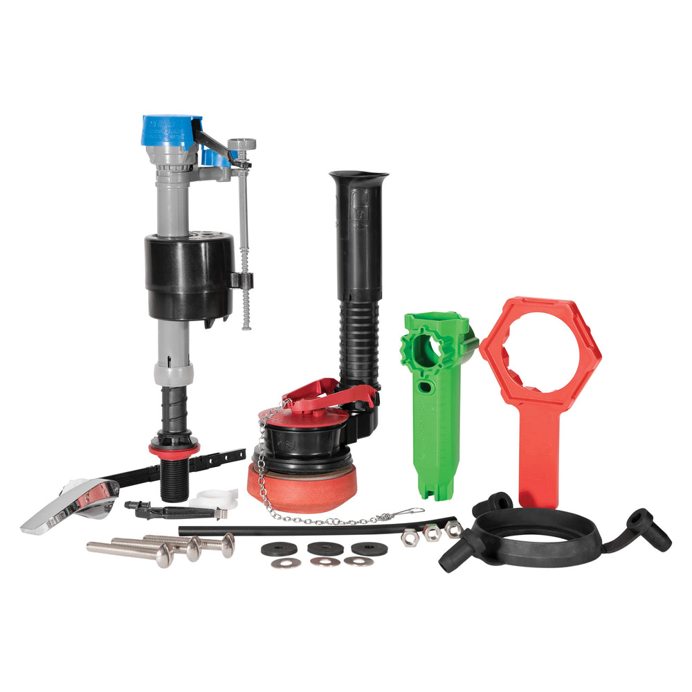 Fluidmaster vista frontal del empaque mostrando kit completo y fácil identificación