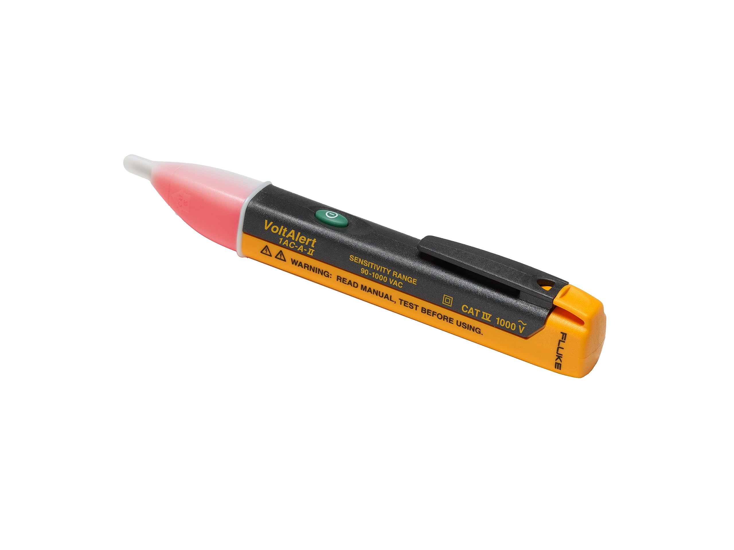 Fluke 1AC II frontal detectando voltaje en enchufe, identificación rápida y segura