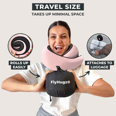 FlyHugz rolled for packing illustrating compact carry-on convenience