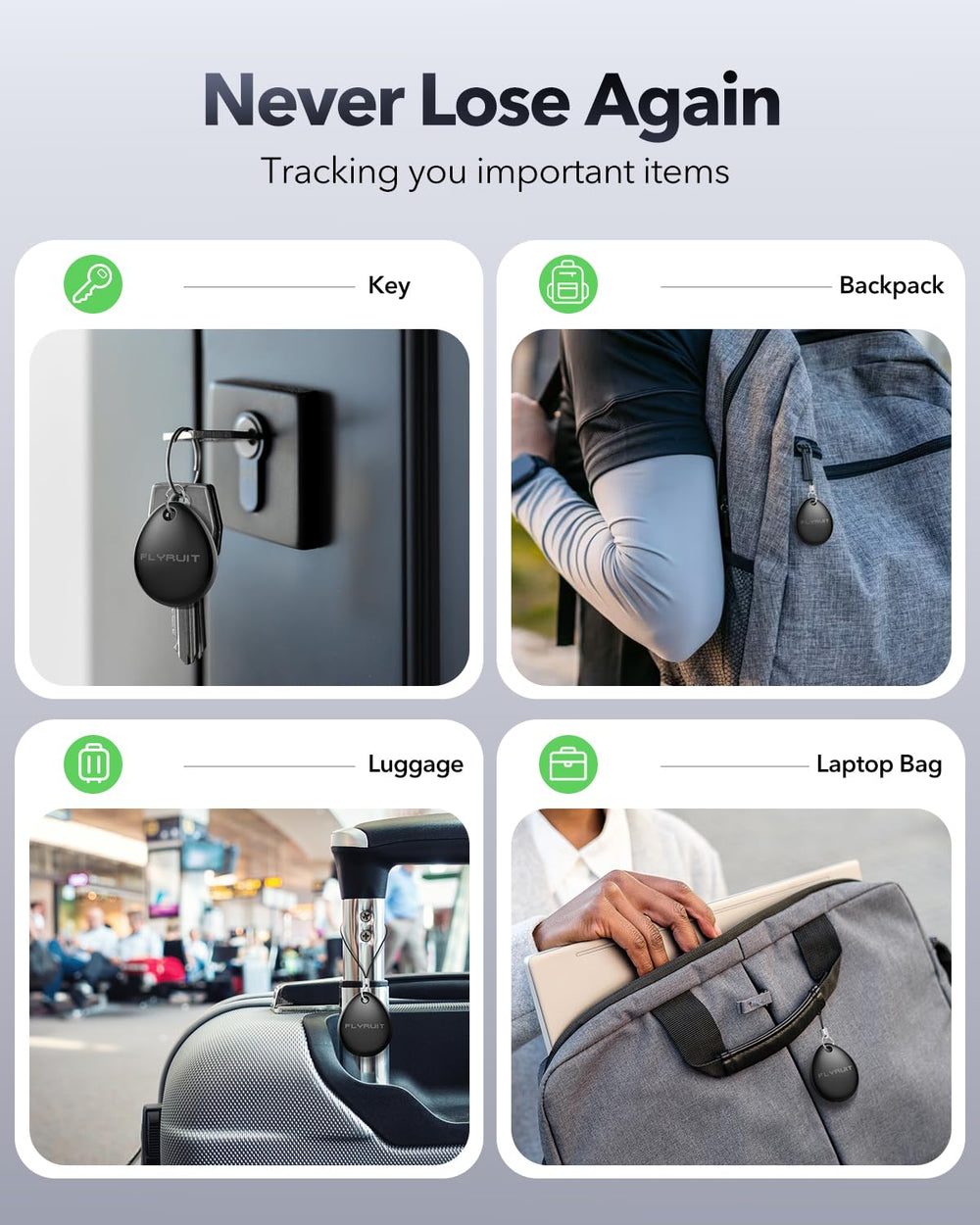 FLYRUIT interfaz Find My en iPhone mostrando ubicación precisa