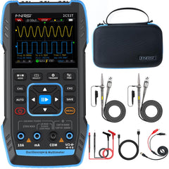 FNIRSI 2C53T frontal mostrando pantalla clara y uso portátil