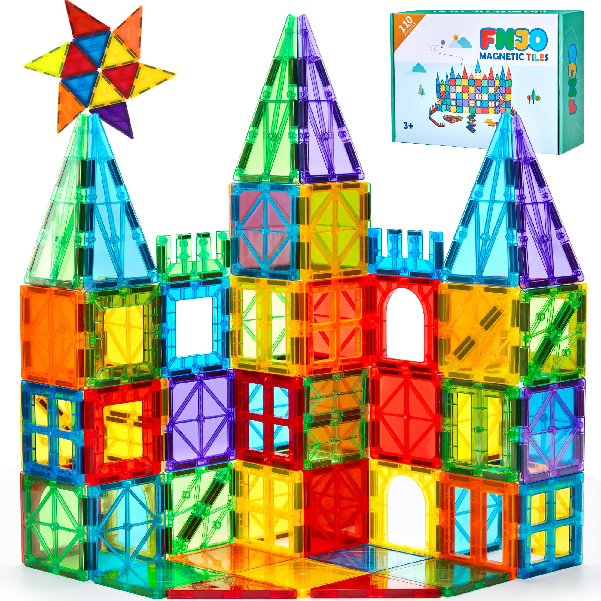 FNJO frontal de la caja 110PCS mostrando piezas coloridas y contenido