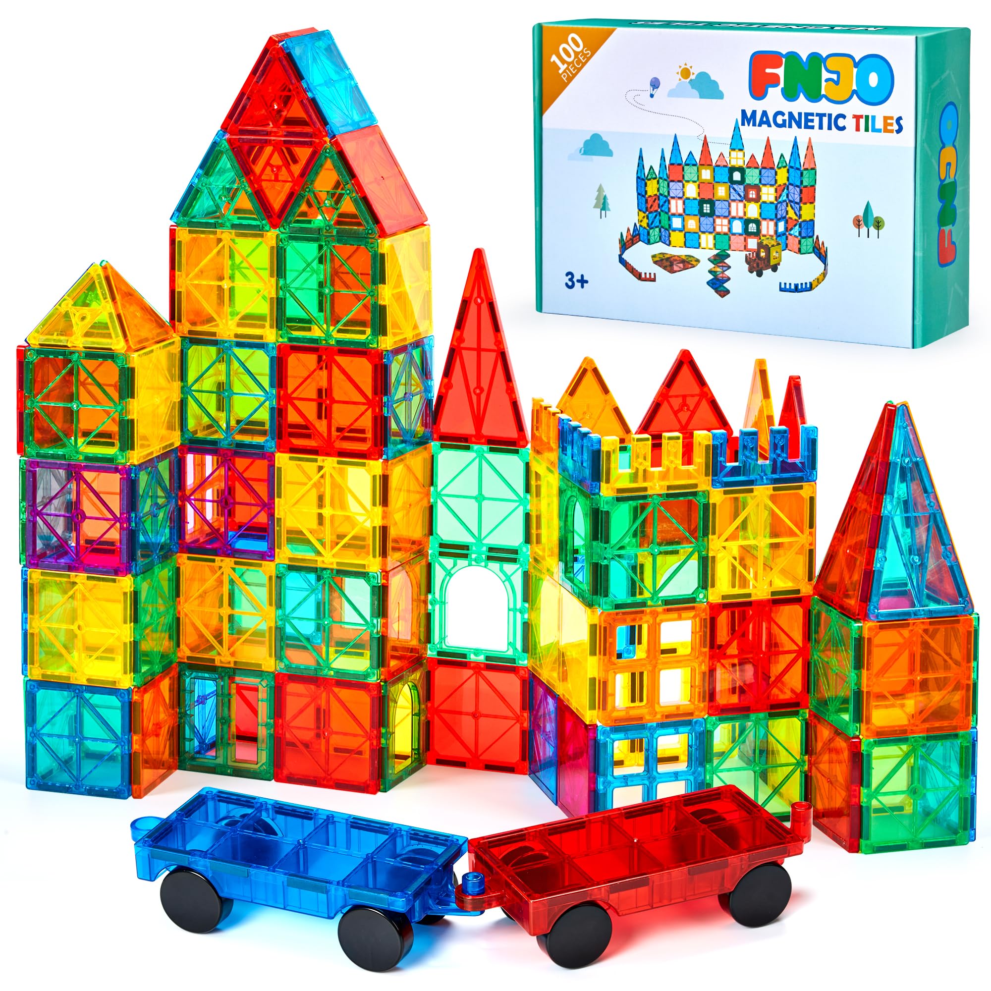 FNJO caja y 100 piezas desplegadas mostrando variedad y organización