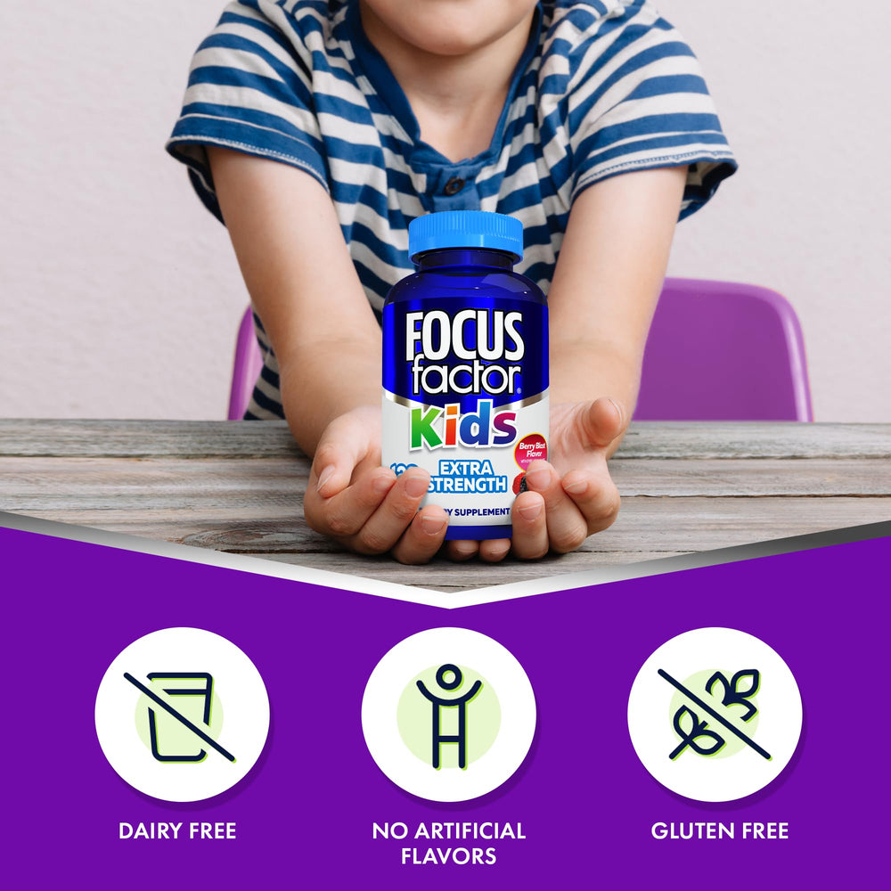 Focus Factor detalle de la textura del tablet masticable para aceptación infantil