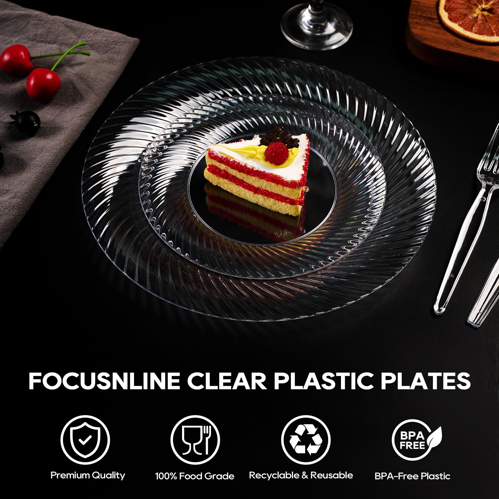 FOCUSLINE platos apilados para guardado, facilita transporte y almacenamiento