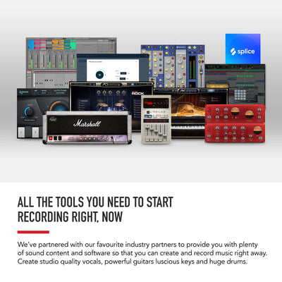 Focusrite Scarlett Solo on a studio desk beside a laptop for fast setup and recording