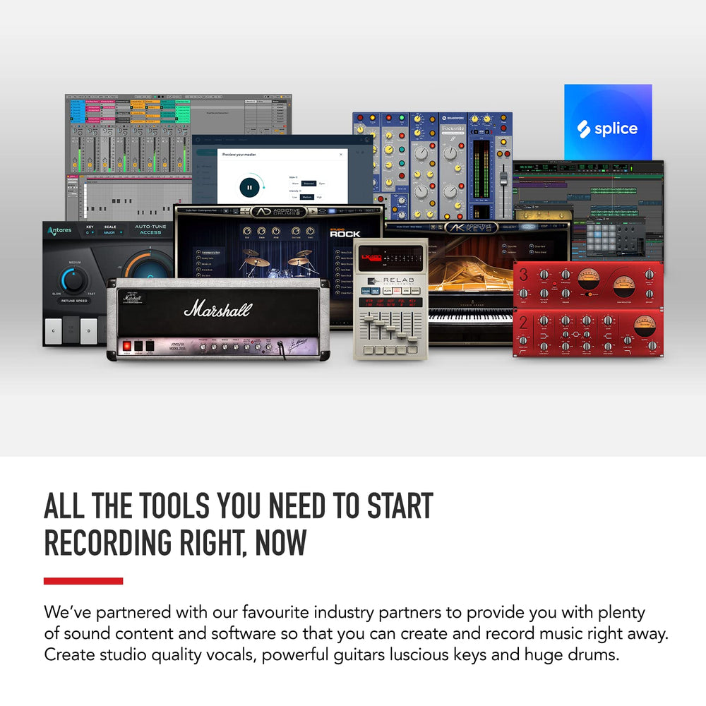 Focusrite Scarlett Solo on a studio desk beside a laptop for fast setup and recording