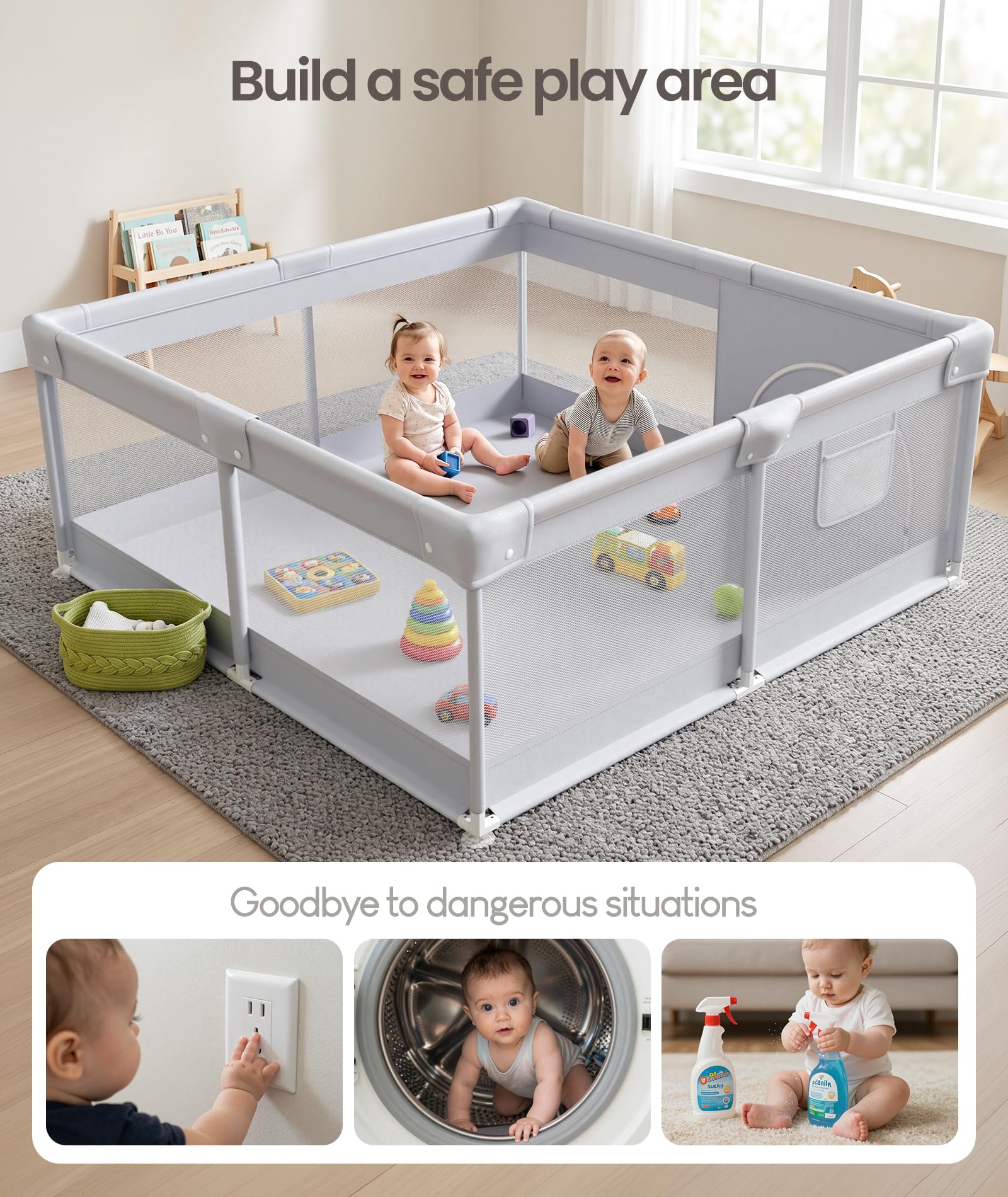 Fodoss playpen suction feet anchored to floor improving stability and safety