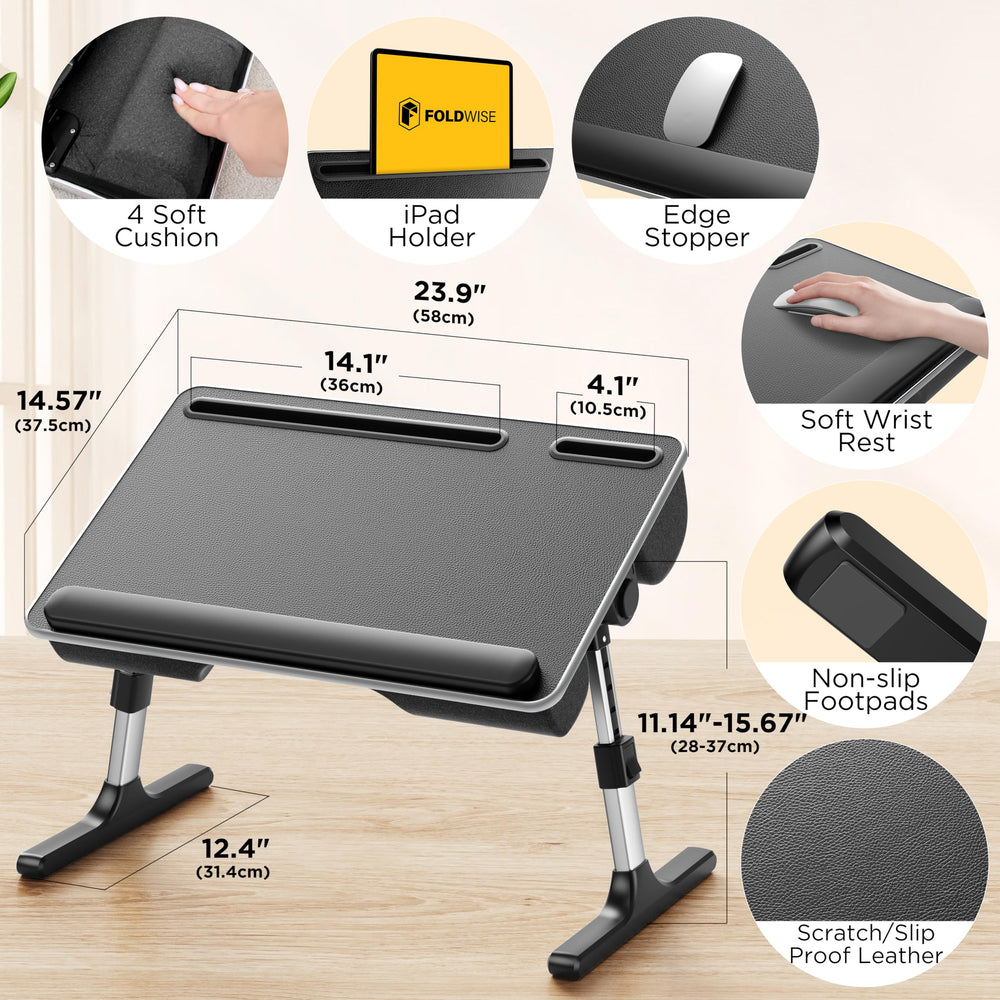 FoldWise closeup leather surface highlighting slip-resistant finish and easy cleaning benefit