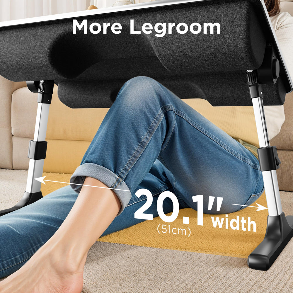 FoldWise size comparison with laptop showing ample workspace and ergonomic lift