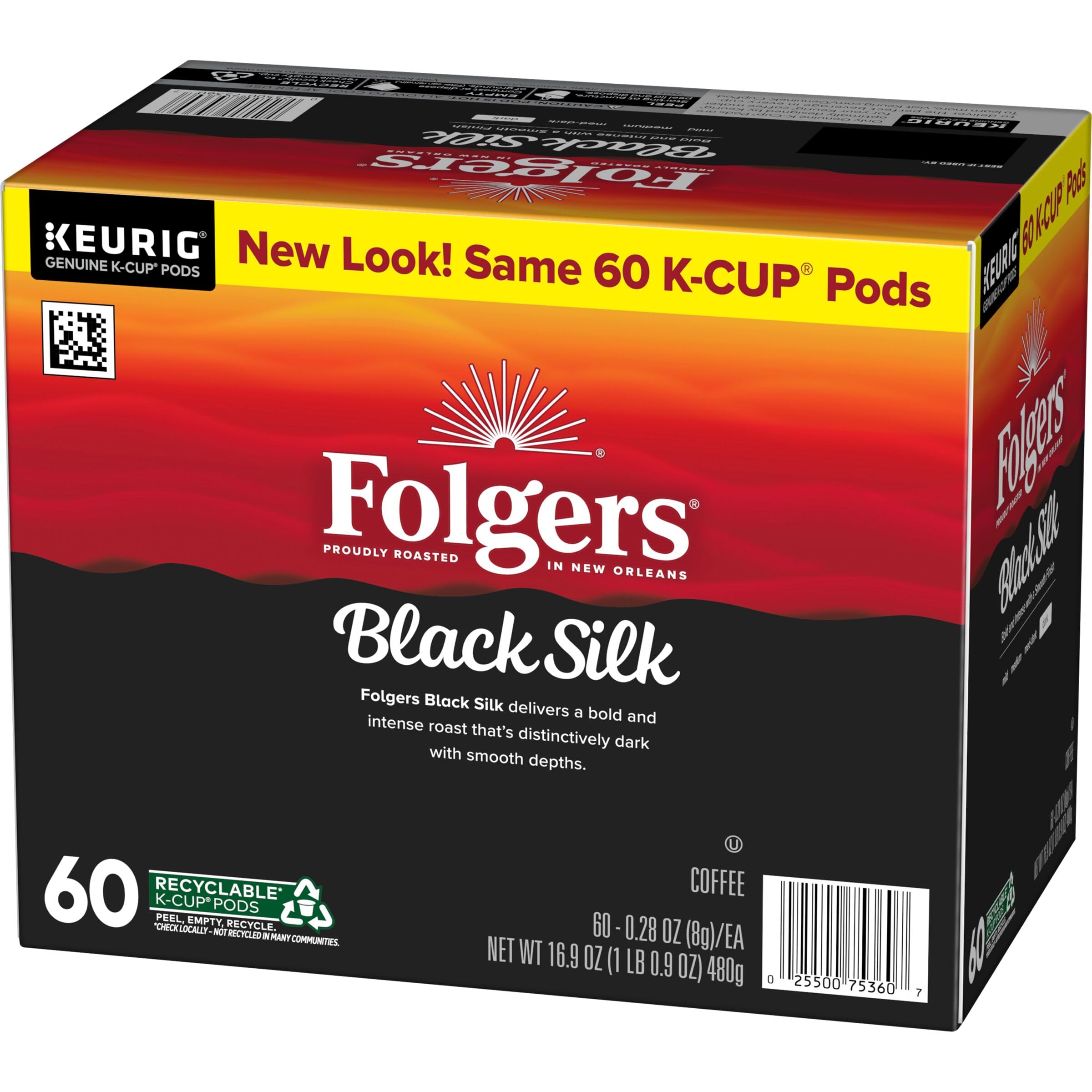 Folgers Black Silk café recién hecho con crema y aroma intenso visible