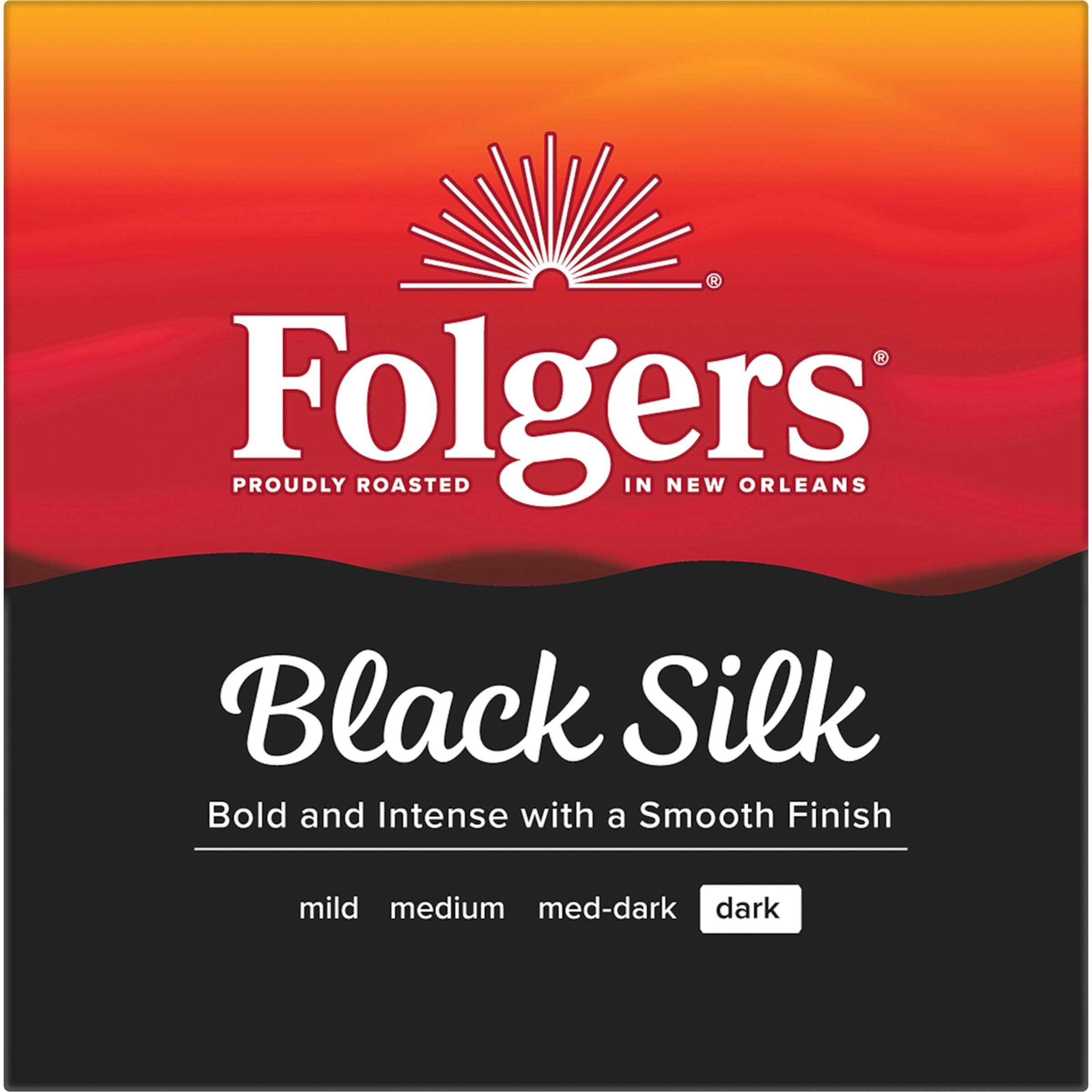 Folgers Black Silk caja abierta mostrando 60 cápsulas para abastecimiento