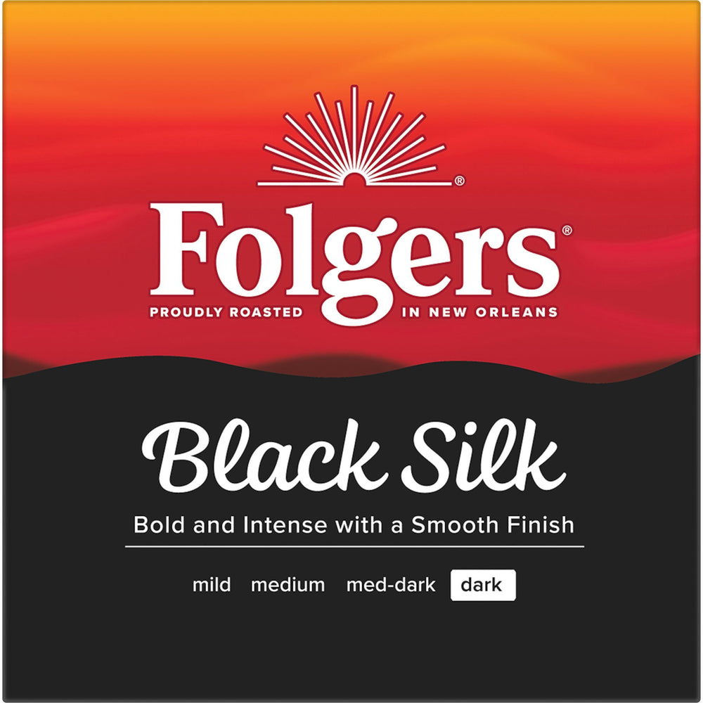 Folgers Black Silk caja abierta mostrando 60 cápsulas para abastecimiento