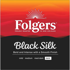 Folgers Black Silk caja abierta mostrando 60 cápsulas para abastecimiento