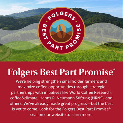 Folgers K-Cup pod placed in Keurig brewer, quick one-button brewing benefit
