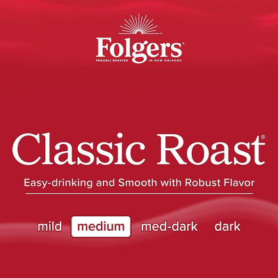Stacked Folgers storage boxes, organized bulk supply for fewer restocks