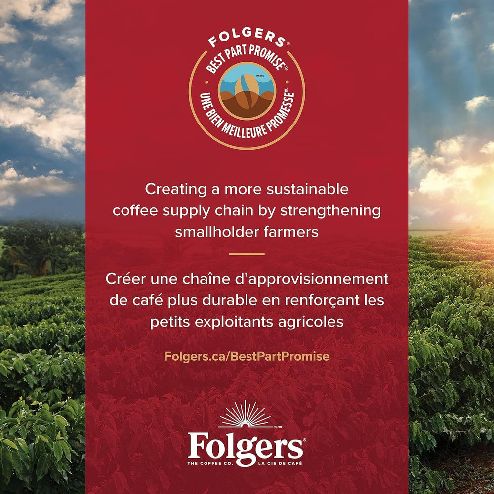 Folgers lata junto a objetos para mostrar escala y la generosa cantidad