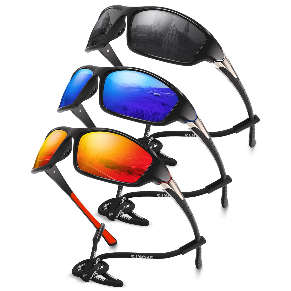 Foliful vista frontal del pack de tres gafas, protección y estilo