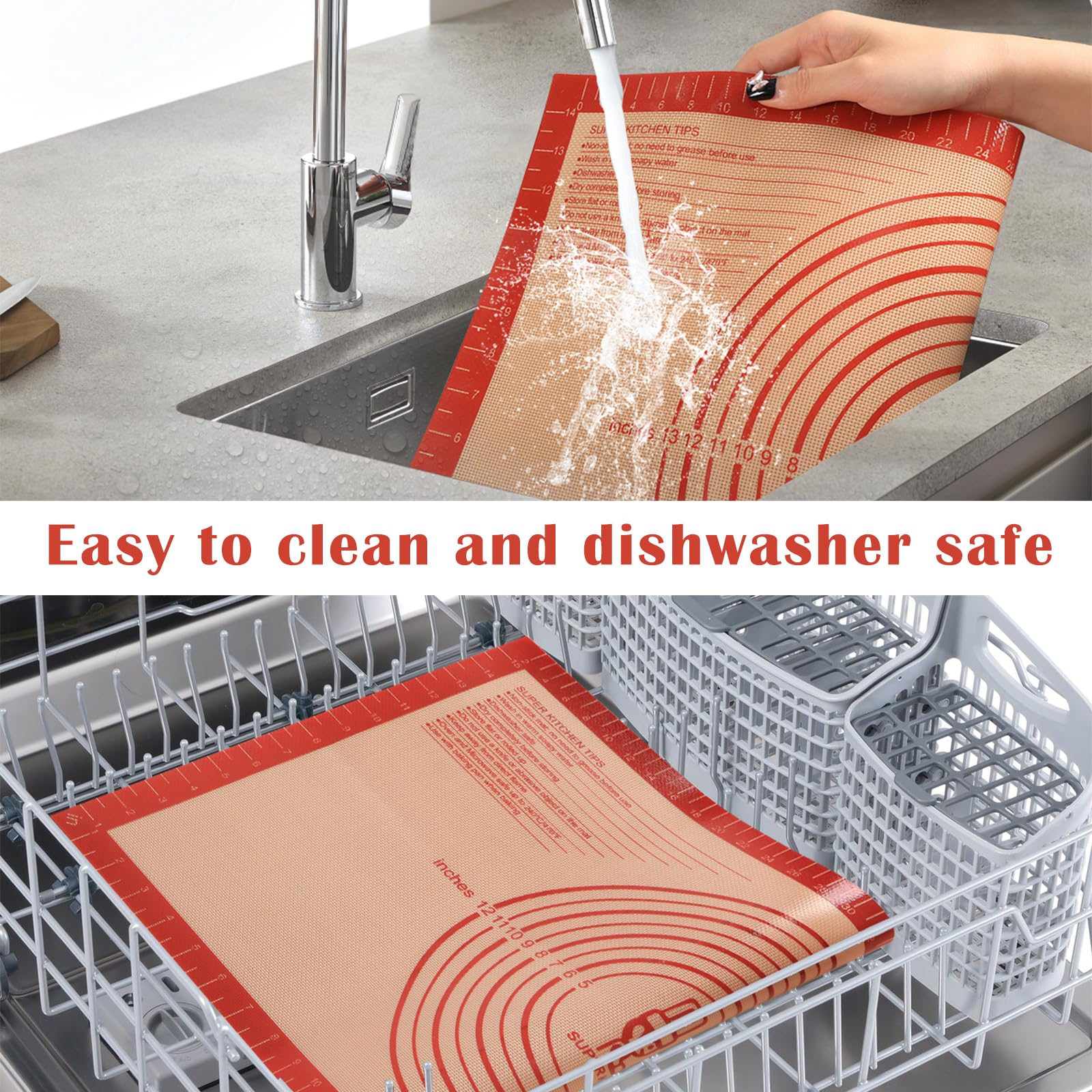 Folksy Super Kitchen being rinsed clean showing easy washable benefit