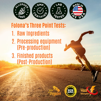 FOLONA capsules beside a scale showing 180-count value and long-lasting supply