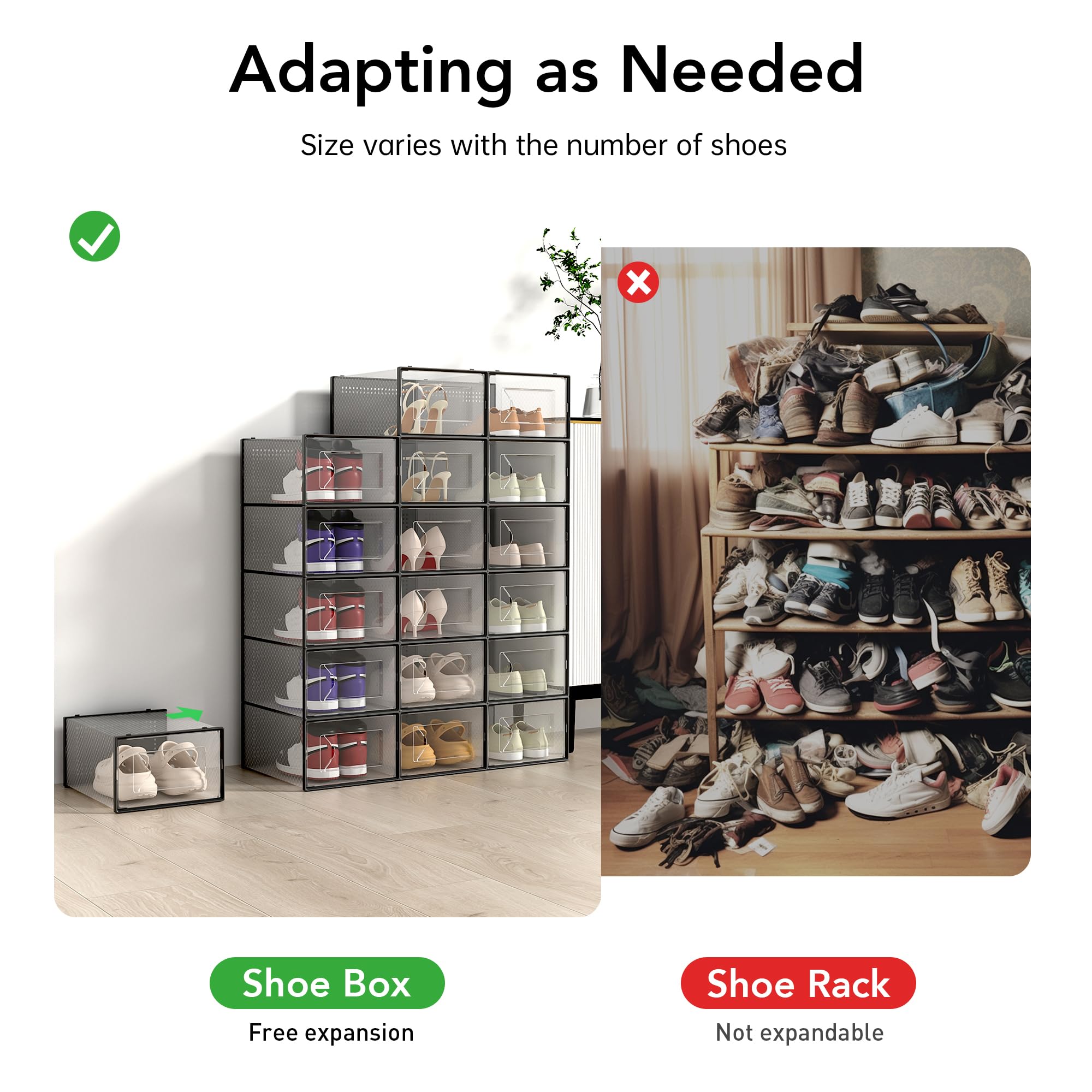Foluck caja junto a una zapatilla para comparar tamaño y capacidad