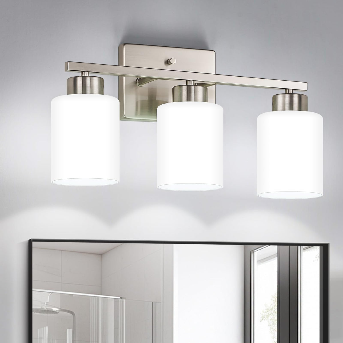FonmYim vista frontal de la lámpara níquel cepillado con iluminación pareja