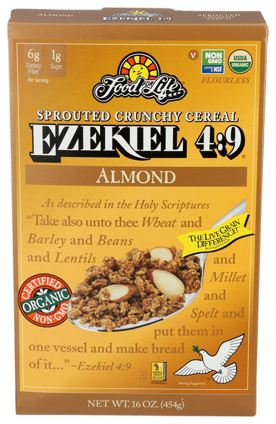 Food for Life frente del empaque mostrando el cereal almendra y beneficios