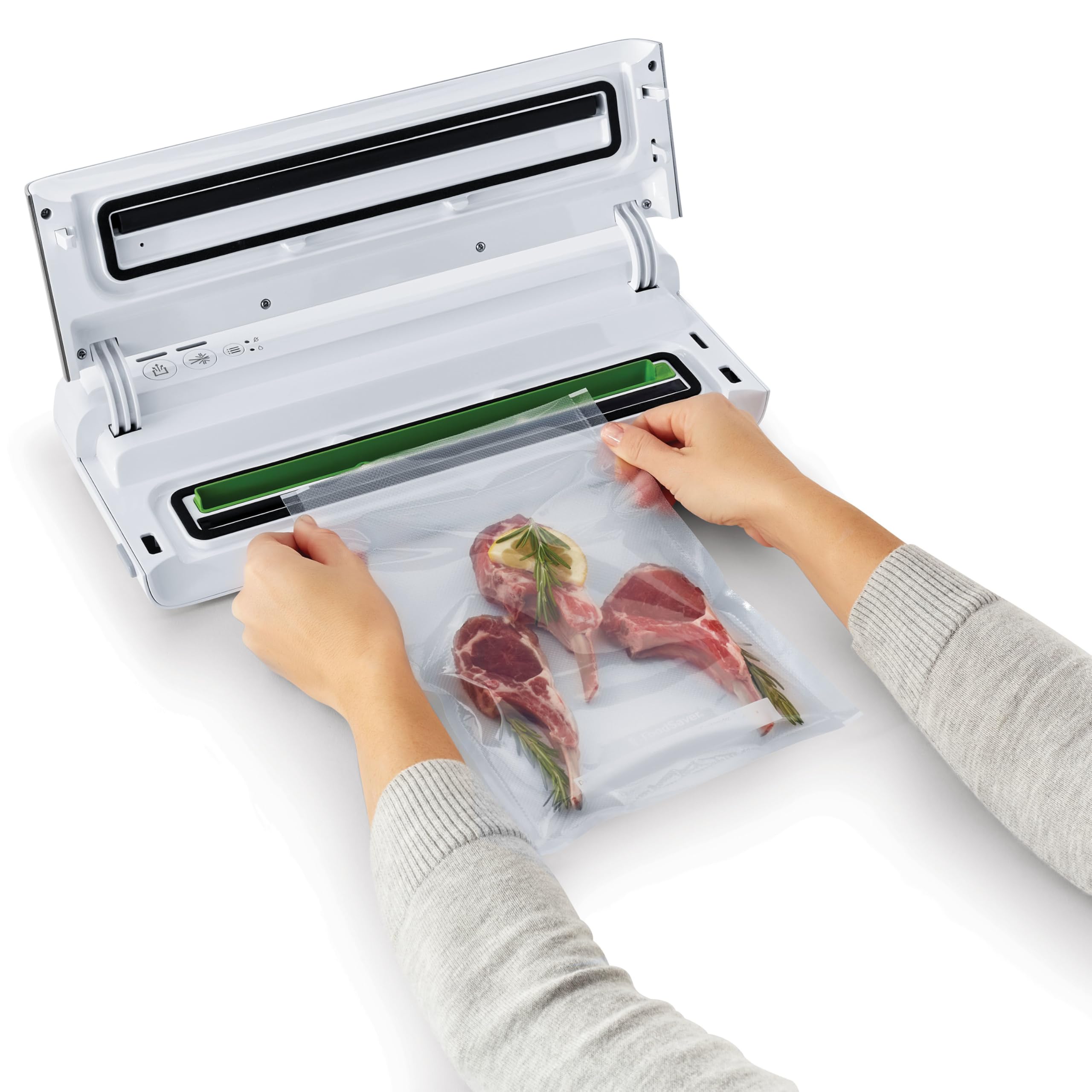 Etiqueta FoodSaver libre de BPA asegurando almacenamiento seguro de alimentos