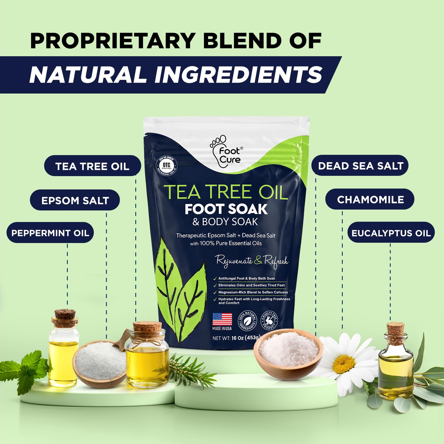 FOOT CURE etiqueta con ingredientes botánicos para cuidado natural