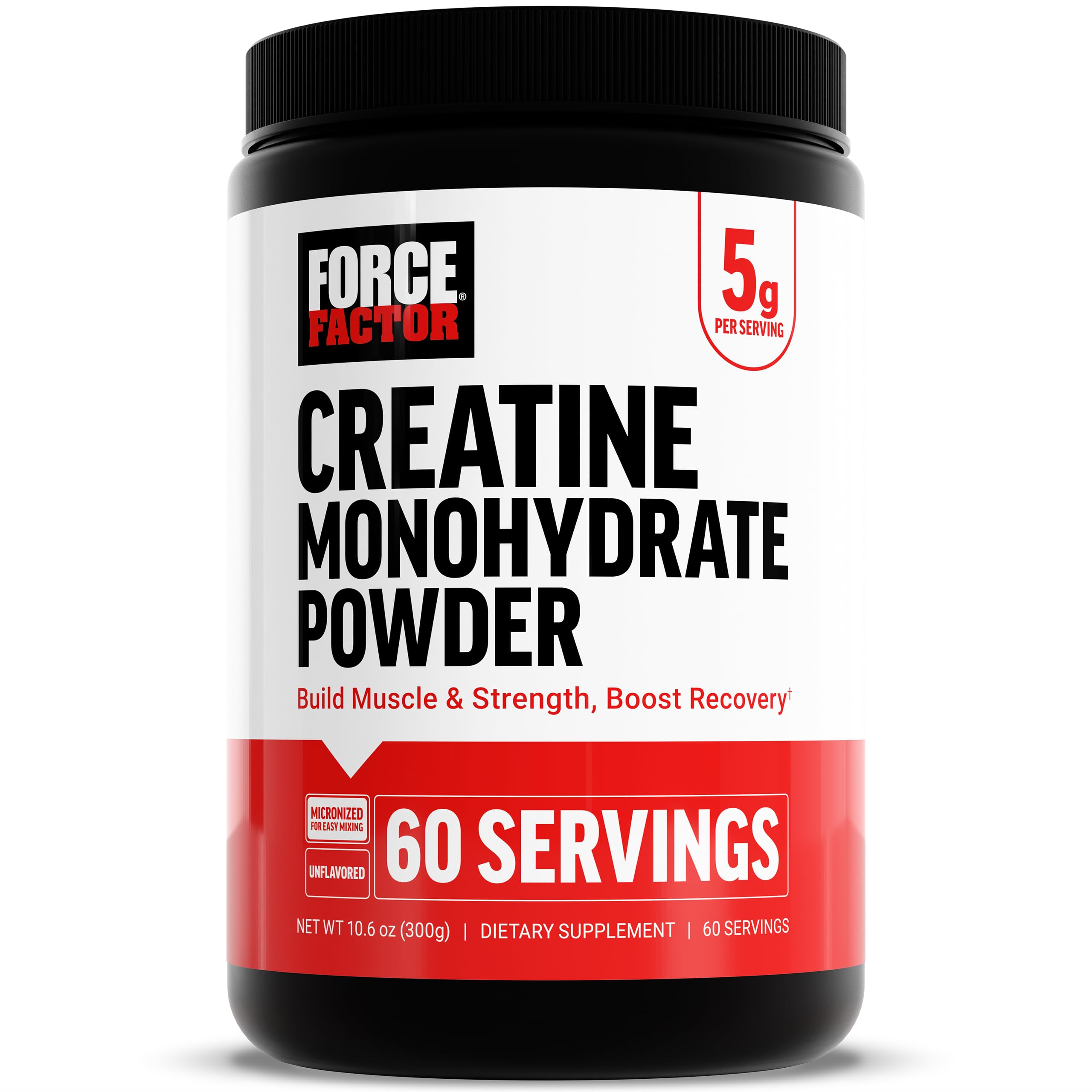 Force Factor envase frontal mostrando pureza y dosis de 5 g
