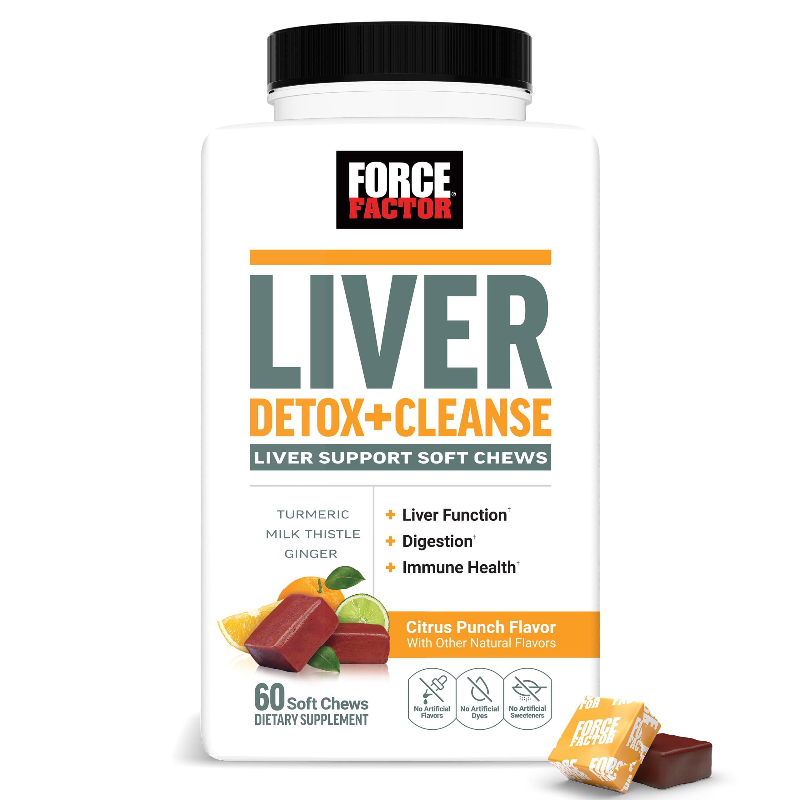 Force Factor empaque frontal mostrando el tarro y sabor Citrus Punch, conveniencia diaria