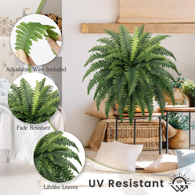 FOREST PRINCE faux fern displayed in a hanging planter, creating lush porch greenery