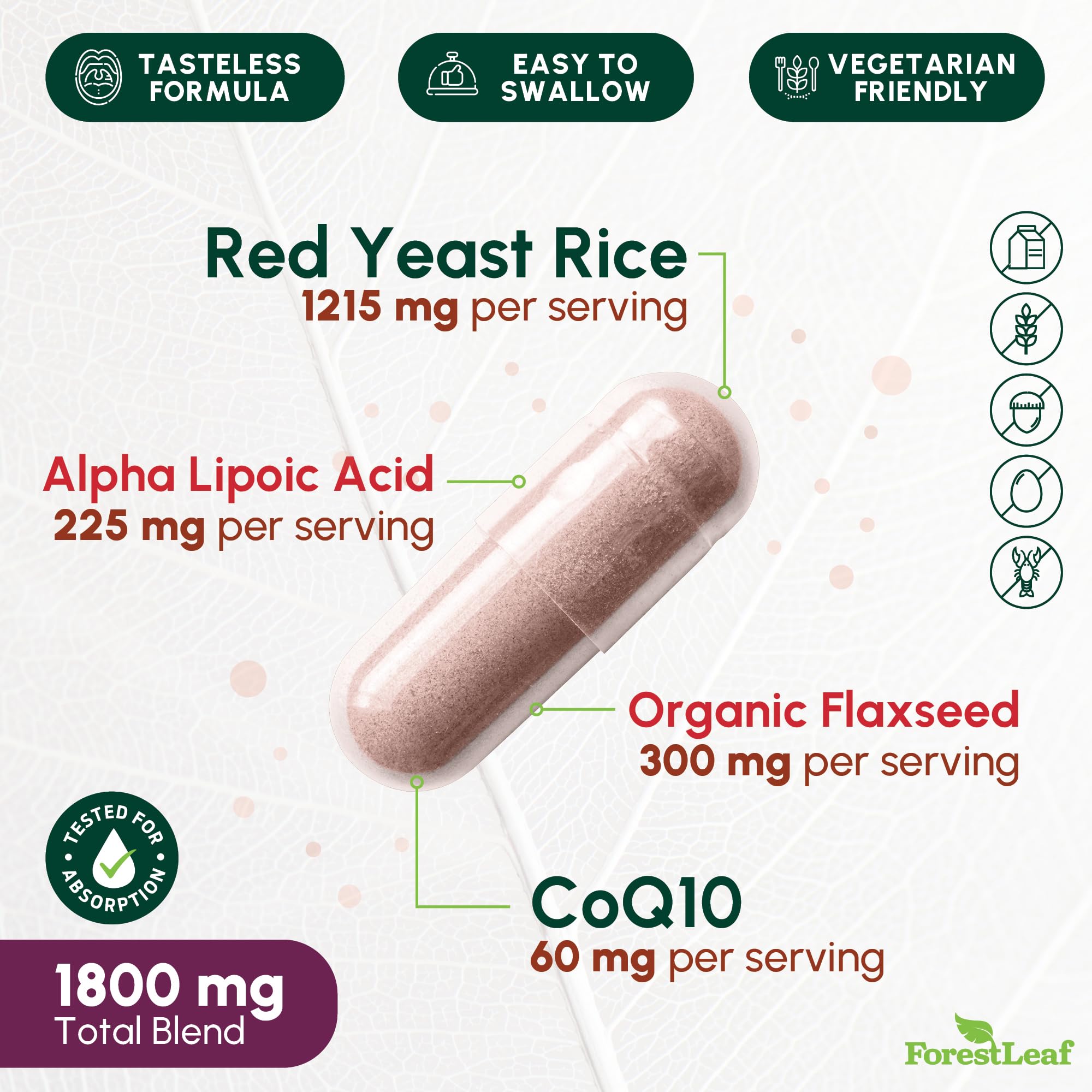 ForestLeaf primer plano de cápsulas vegetarianas mostrando textura y tamaño